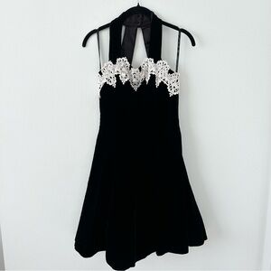 Jessica McClintock Gunne Sax Black Red Velvet Skater Dress